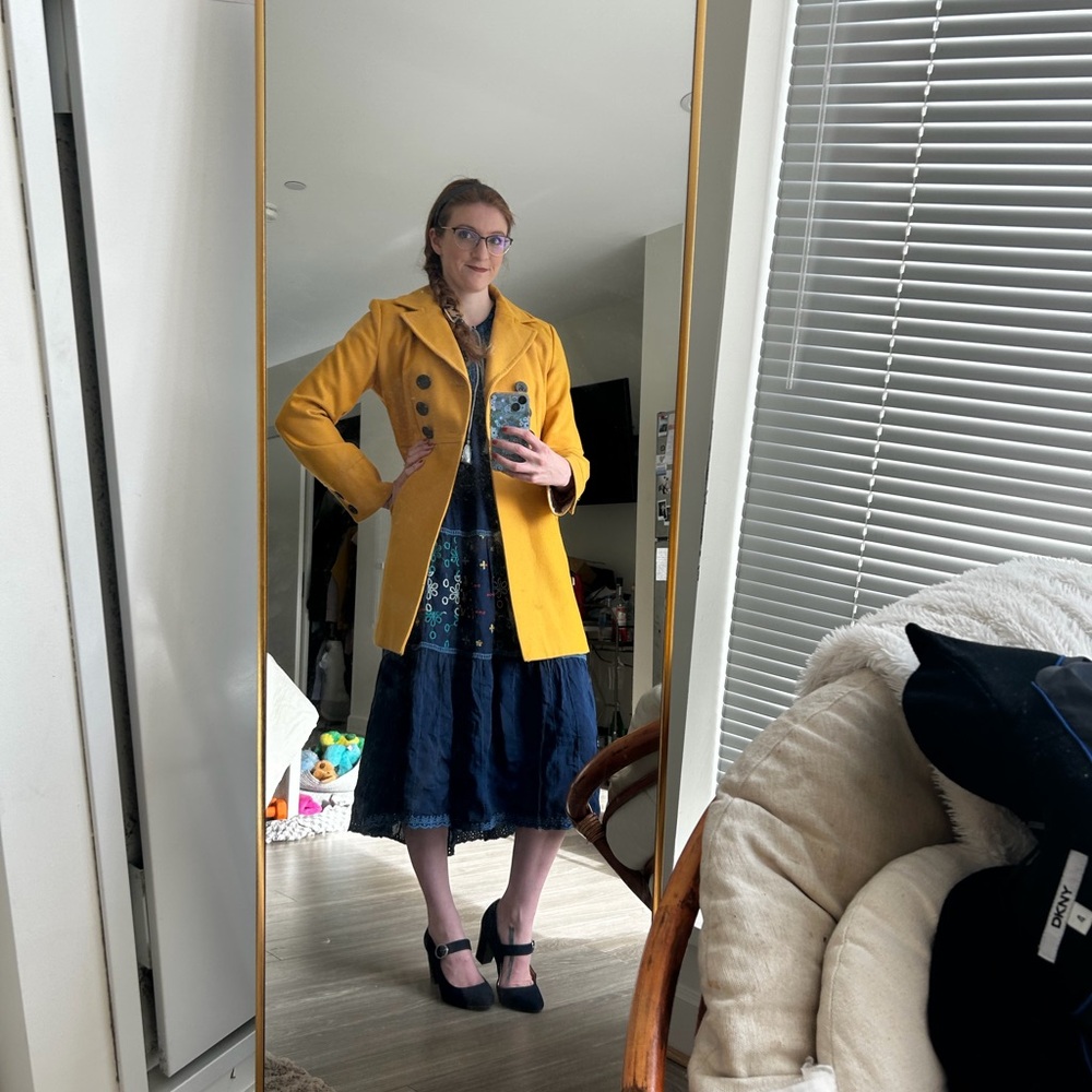Tulle Mustard Yellow Double-Breasted Peacoat